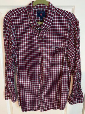 Saddlebred Red Blue Plaid Button Down Shirt Men's Large 100% Cotton